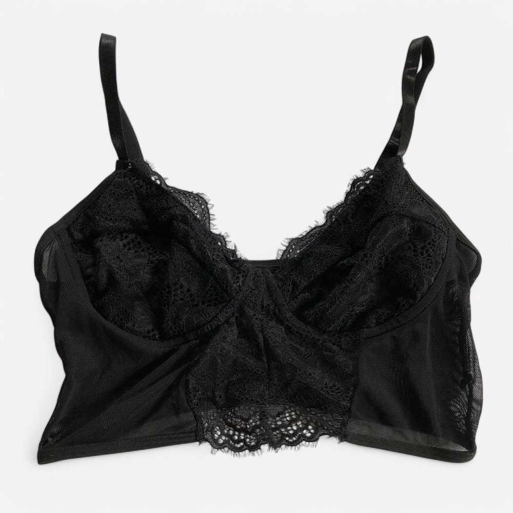 Black Lace Bralette cami crop top Shein adjustable spaghetti straps womens small